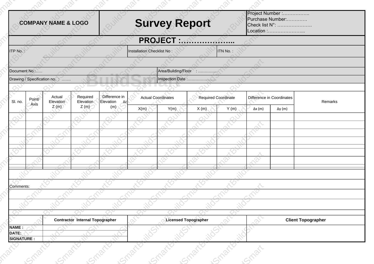 Construction Inspection & Test Plan (ITP) Template – Editable Excel Format Available for download | Price: $1.99